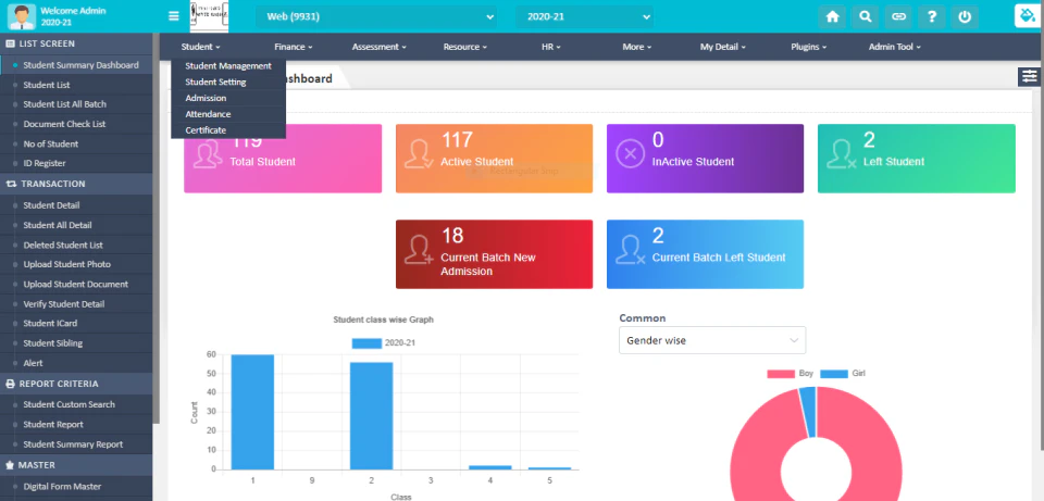 screenshot of Vidyalaya School Software